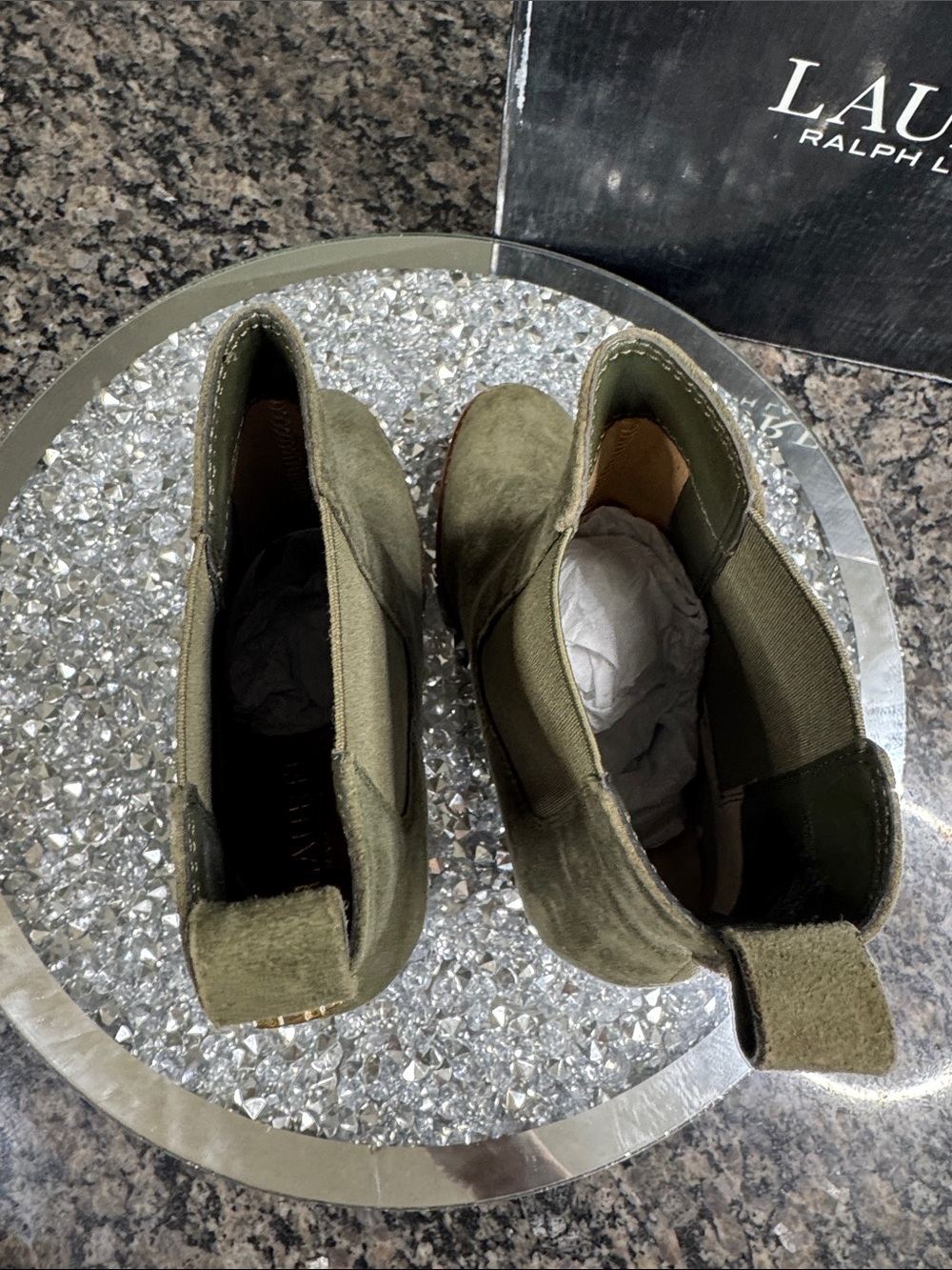 Ralph Lauren Olive Suede Stacked Heel Chelsea Boot NEW 6 - Picture 11 of 15